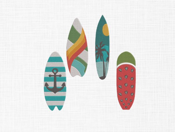 Colorful Surfboard Bundle Embroidery Design - 5 Sizes