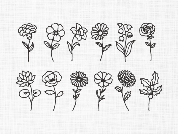 Birth Flowers Bundle Embroidery Design - 5 Sizes