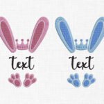 Bunny Ear and feet Monogram Embroidery Design - 5 Sizes