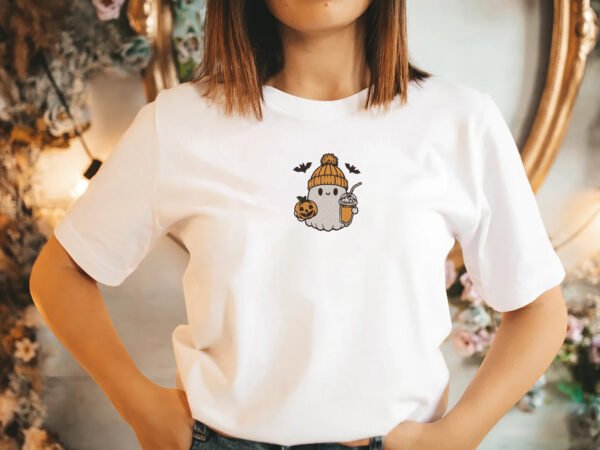 Cute Ghost with Pumpkin Embroidery Design - 4 Sizes - Image 2