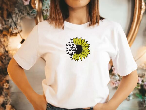 Butterfly Sunflower Embroidery Design - 5 Sizes - Image 2