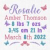 Baby Birth Announcement Butterfly Template Embroidery - 4 Sizes