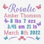 Baby Birth Announcement Butterfly Template Embroidery - 4 Sizes