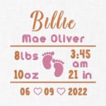 Baby Birth Announcement Template Embroidery - 4 Sizes