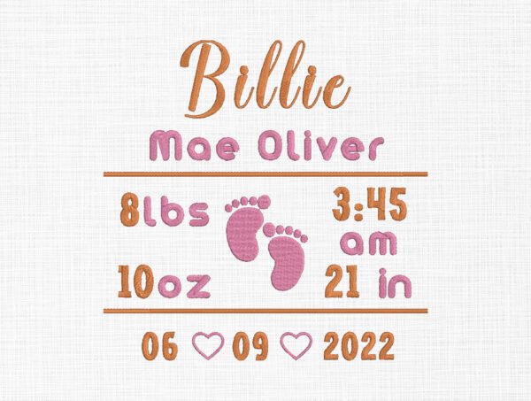 Baby Birth Announcement Template Embroidery - 4 Sizes