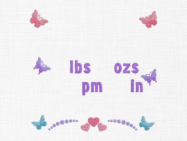 Baby Birth Announcement Butterfly Template Embroidery - 4 Sizes - Image 2