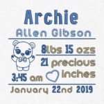Baby Birth Announcement Koala Template Embroidery - 4 Sizes
