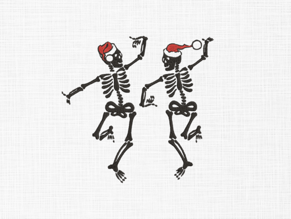 Dancing Christmas Skeletons Embroidery Design - 5 Sizes