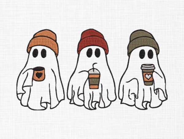 Cute Ghost with Coffee Embroidery Design - 5 Sizes