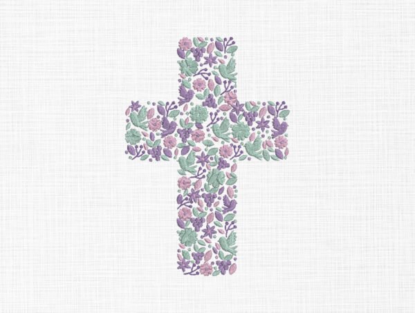 Floral Cross Embroidery Design - 5 Sizes