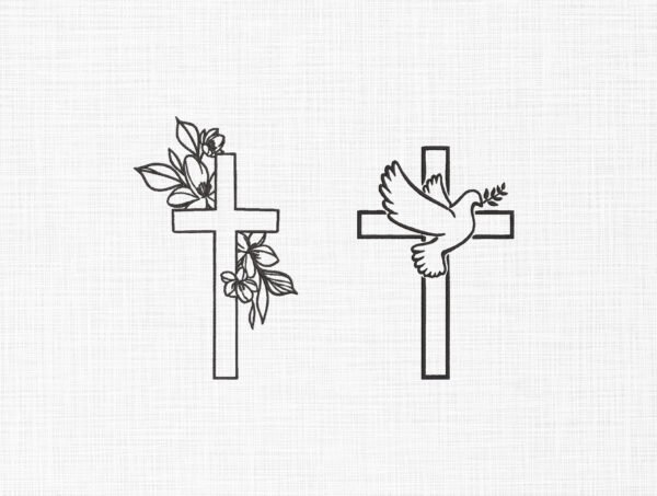 Floral Cross Embroidery Design - 5 Sizes