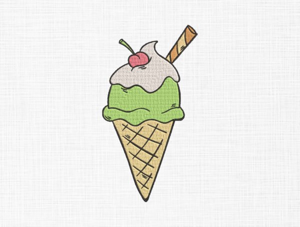 Ice Cream With Cherry Embroidery Design - 5 Sizes