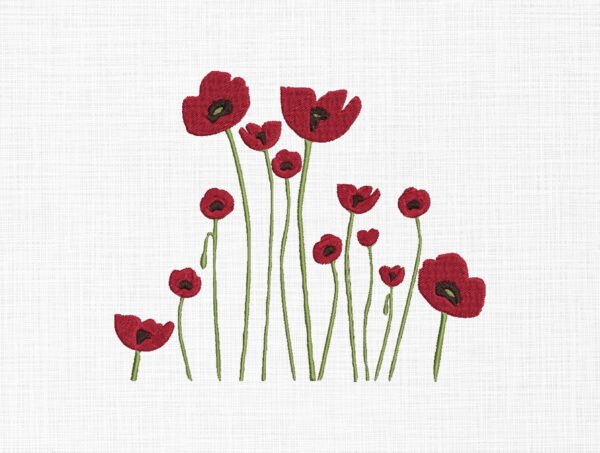 Poppy Flowers Embroidery Design - 5 Sizes