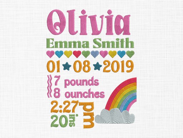Baby Birth Announcement Template Embroidery Design - 5 Sizes