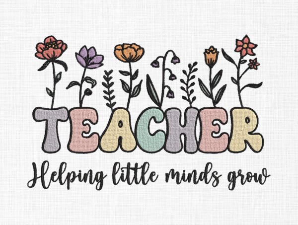 Floral Teacher Embroidery Design - 5 Sizes