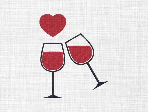 Wine Glasses With Heart Embroidery Design - 5 Sizes