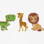 Cute Safari Animals Embroidery Design - 5 Sizes