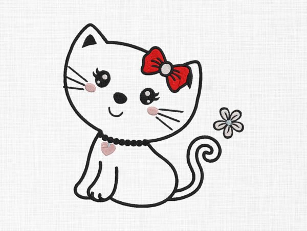 Cute Cat Embroidery Design - 6 Sizes