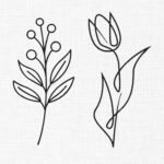 Flowers Line Art Embroidery Design - 6 Sizes