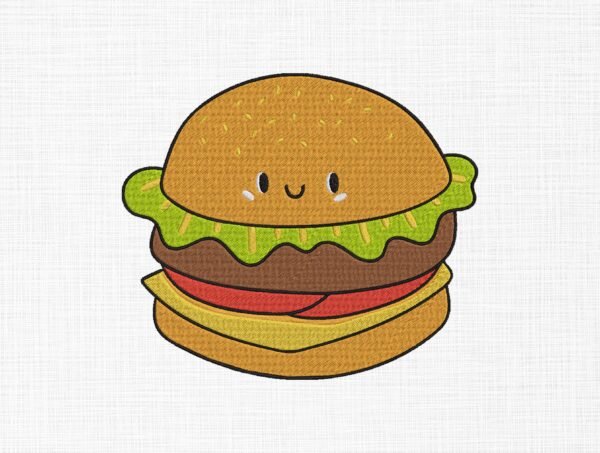 Cute Burger Embroidery Design - 6 Sizes