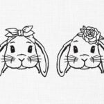 Floral Bunny Line Art Embroidery Design - 5 Sizes