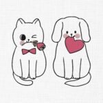 Couple Cats Line Art Embroidery Design - 5 Sizes