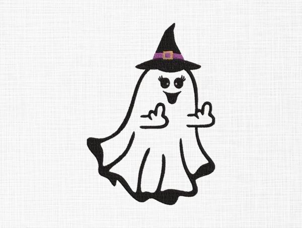 Cute Ghost in Witch Hat Embroidery Design - 5 Sizes