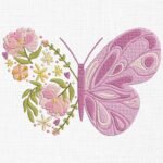 Floral Pink Butterfly Embroidery Design - 4 Sizes