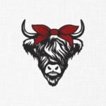 Highland Cow With Bow Embroidery Design - 5 Sizes