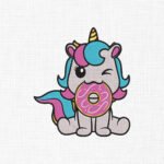 Unicorn With Donut Embroidery Design - 5 Sizes