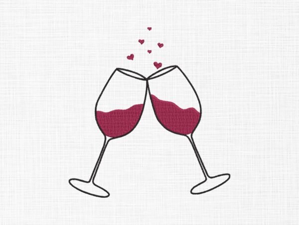 Wine Glasses Cheer's Embroidery Design - 5 Sizes