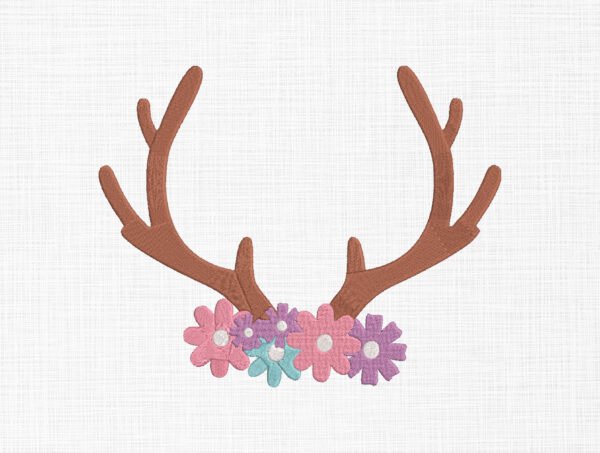 Deer Floral Antler Embroidery Design - 5 sizes