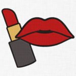 Lipstick with lips Embroidery Design - 6 sizes