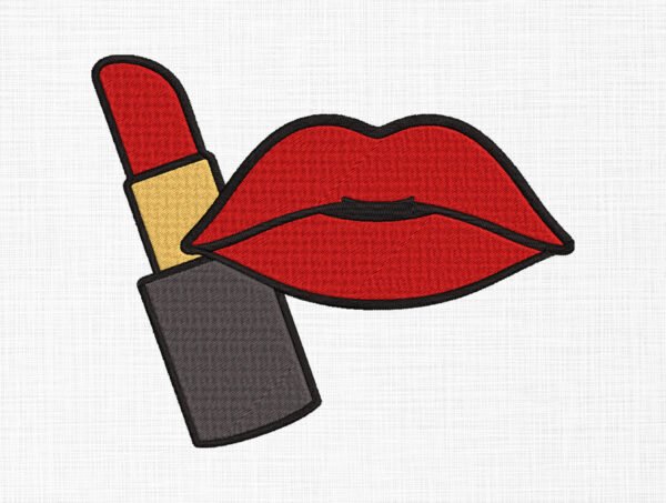 Lipstick with lips Embroidery Design - 6 sizes