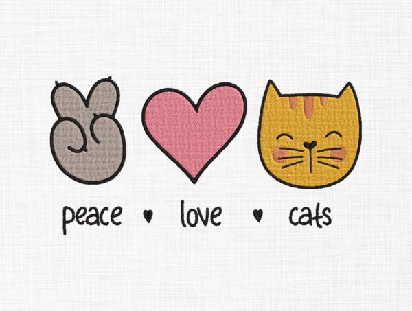 Peace Love Cat Embroidery Design - 5 Sizes