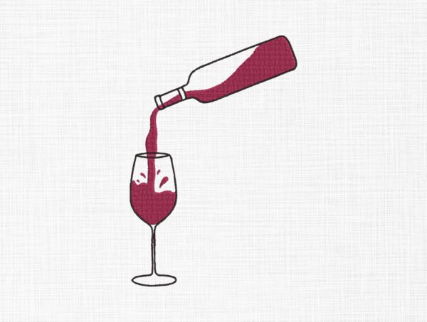 Wine bottle Embroidery Design - 5 Sizes