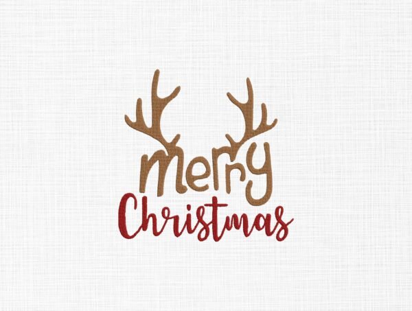 Merry Christmas With Deer Horns Embroidery Design - 5 Sizes