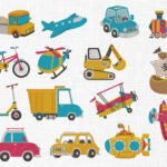 Transport Vehicles Bundle Embroidery Design  - 5 Sizes