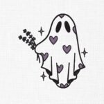 Cute Ghost With Hearts Embroidery Design -5 Sizes