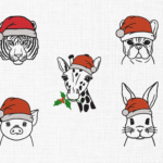 Christmas Animals Head Line art Embroidery Design - 5 Sizes