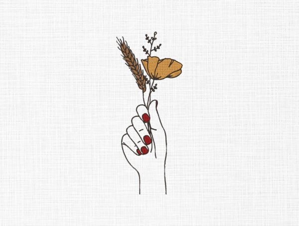 Flowers In Hand Line Art Embroidery Design - 5 Sizes