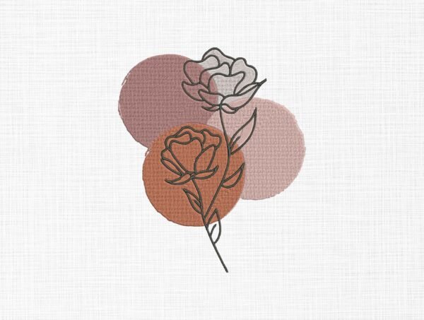Line Art Flower Embroidery Design - 5 Sizes