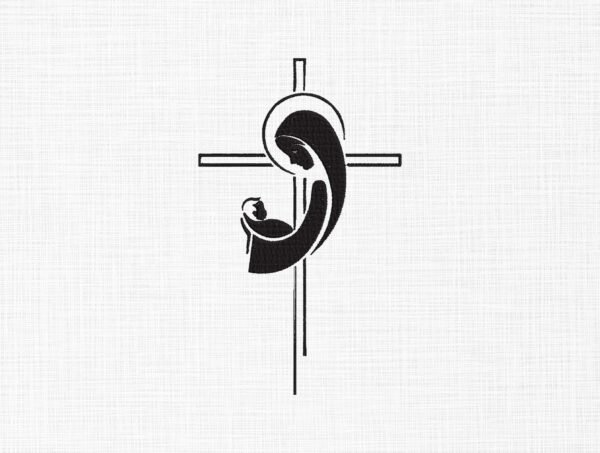 Mother With Child Holy Cross Embroidery Design - 5 Sizes
