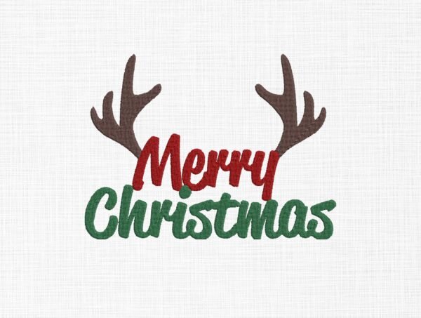 Deer Antler Merry Christmas Embroidery Design - 5 Sizes