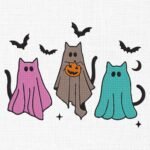 Cat Ghosts With Bats Embroidery Design - 5 Sizes