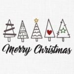 Merry Christmas With Tree Embroidery Designs - 5 Sizes