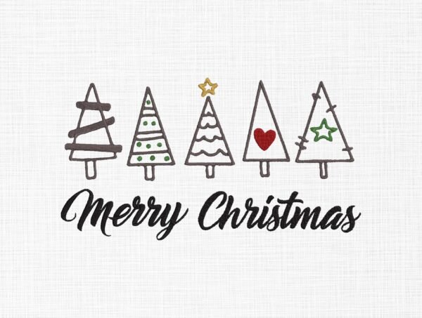 Merry Christmas With Tree Embroidery Designs - 5 Sizes
