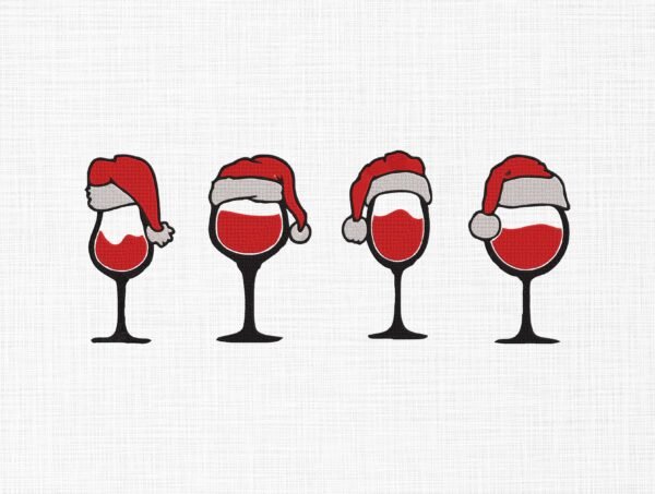 Santa Wine Glasses Embroidery Design - 5 Sizes