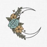 Floral Moon Line Art Embroidery Design - 5 Sizes
