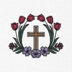 Floral Holy Cross Embroidery Design - 5 Sizes